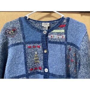 Koret‎ City Blues Vintage Patchwork Button Up Cardigan Large Women's Sweater 80s